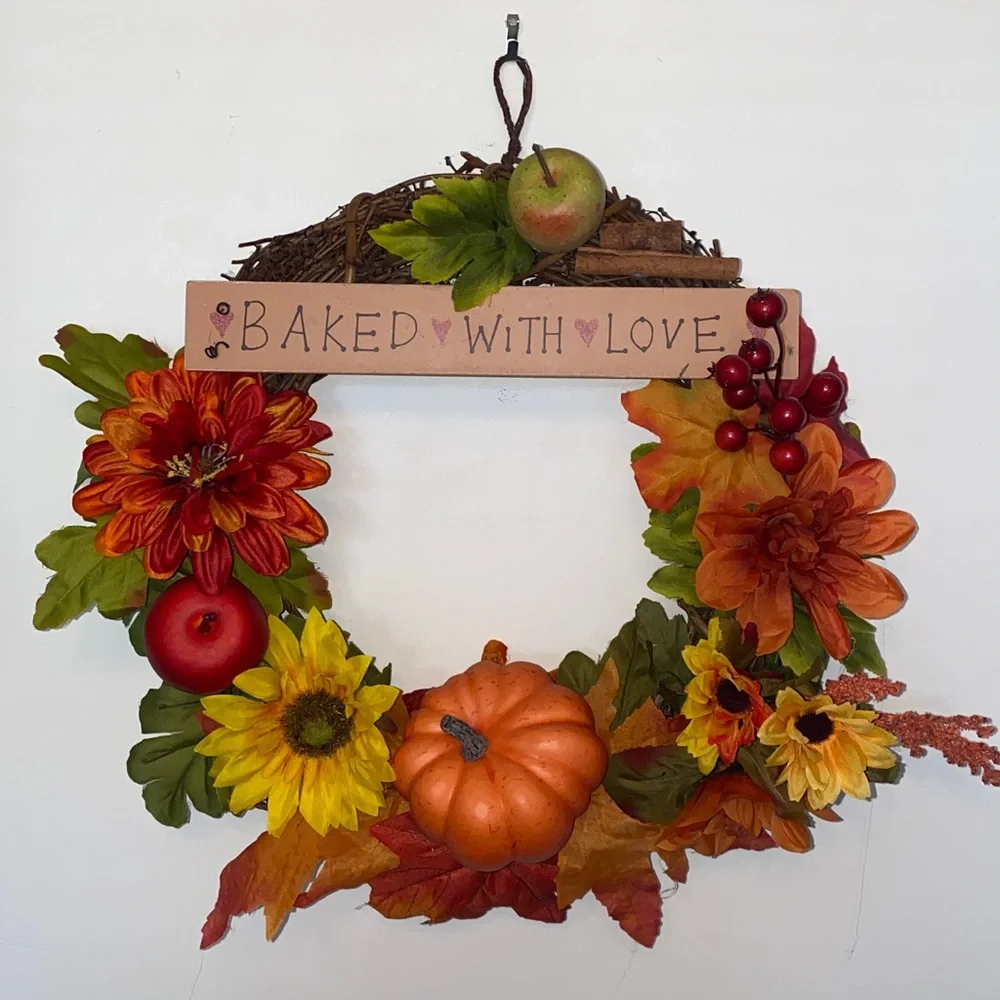 Fall Thanksgiving Faux Silk Flower Arrangement Wreath